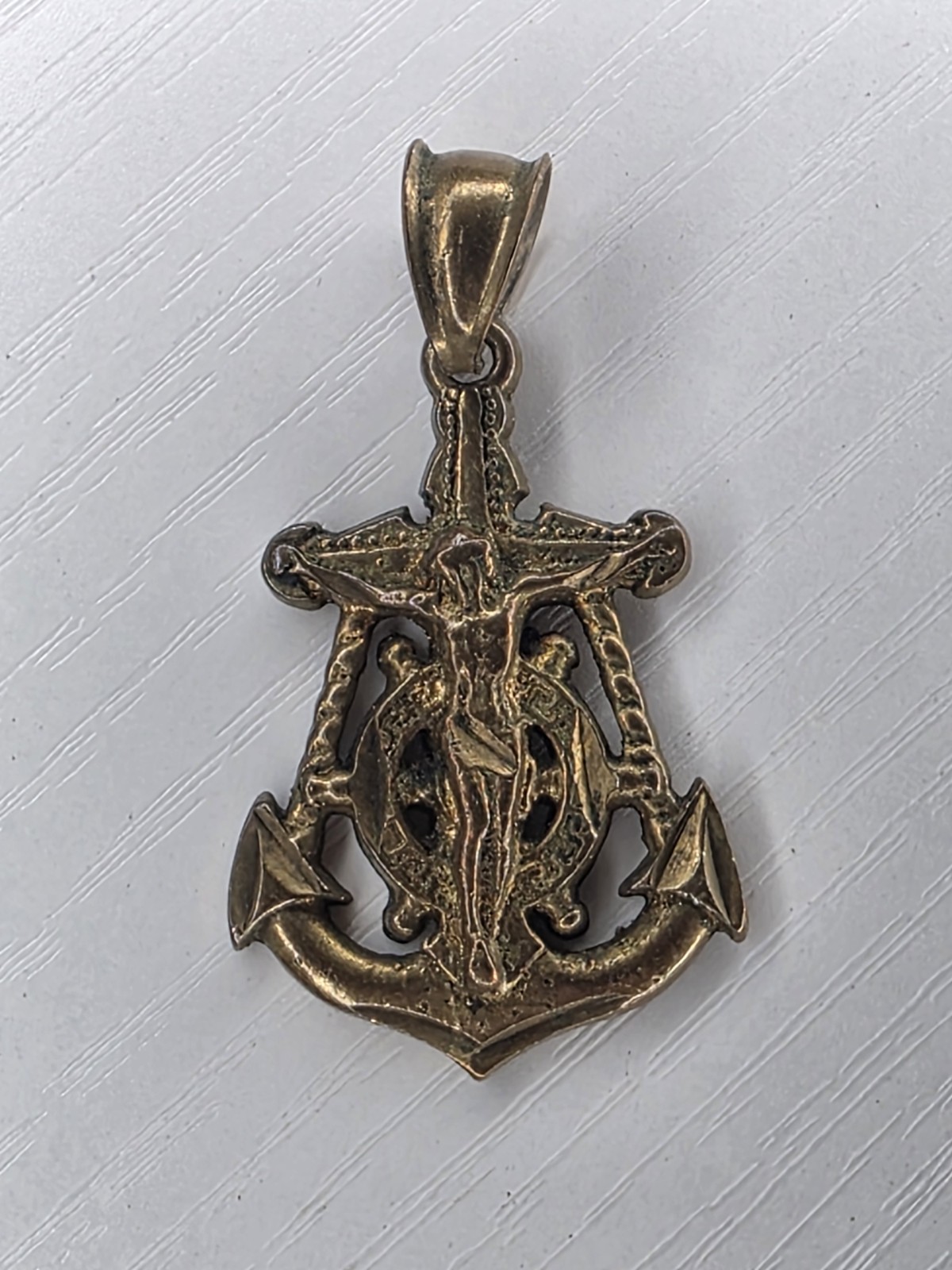 ​Vintage Mariner’s Anchor Cross Pendant Crucifix Ship Wheel Sailor Charm Stamped
