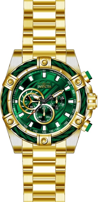 Invicta Bolt Men 52mm Stainless Steel Gold Green Dial VD54 Quartz Watch 25517