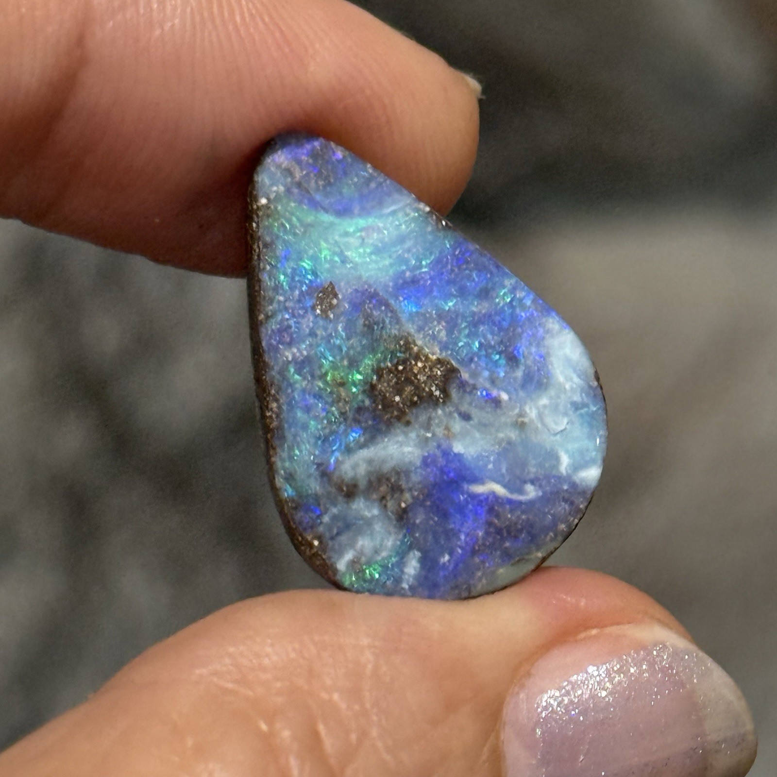 13.45ct 23.9x17x4.5mm Caribbean Blue Australian Boulder Opal Teardrop Cabochon