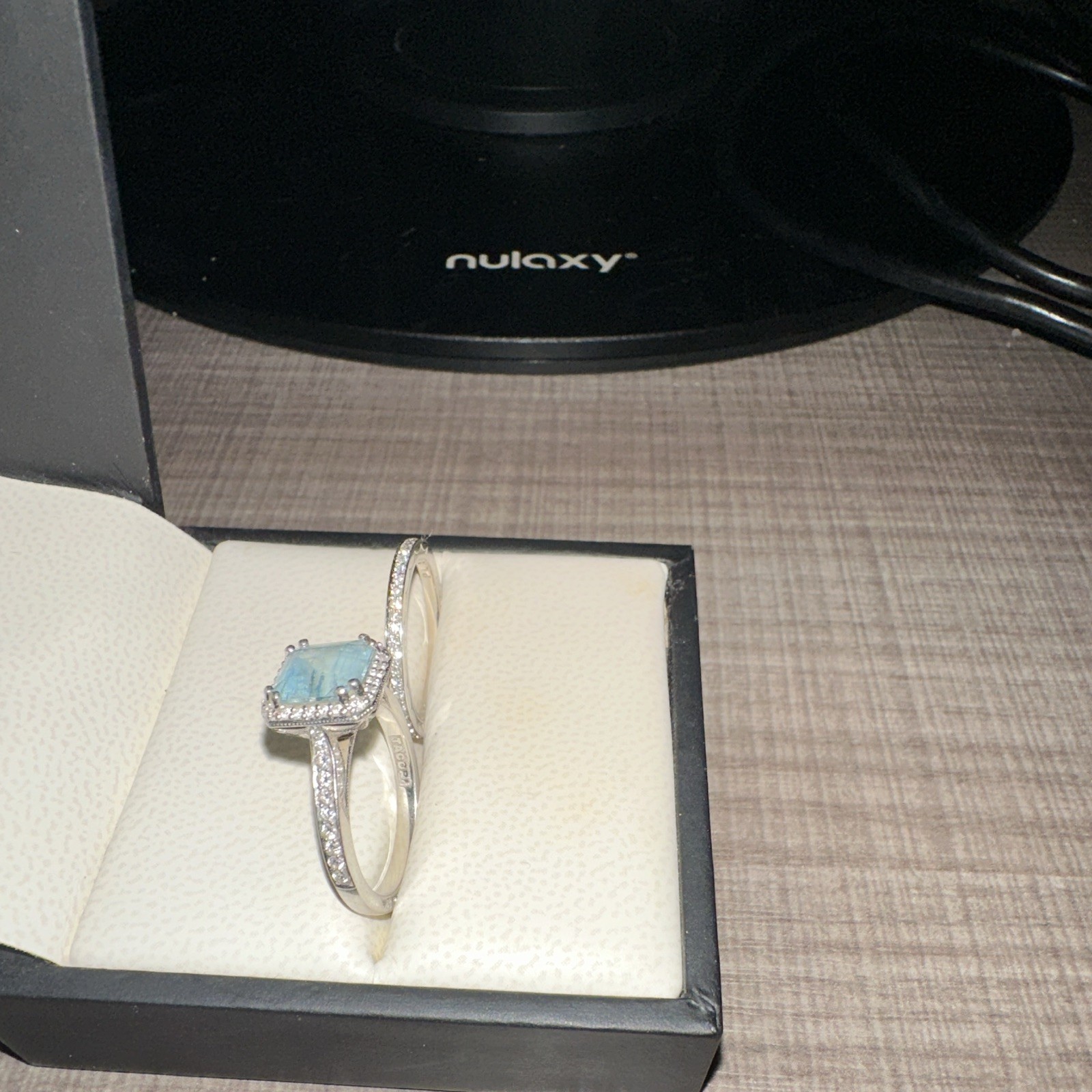 Tacori Platinum Aquamarine Blue Engagement & Wedding Ring Set Size 7