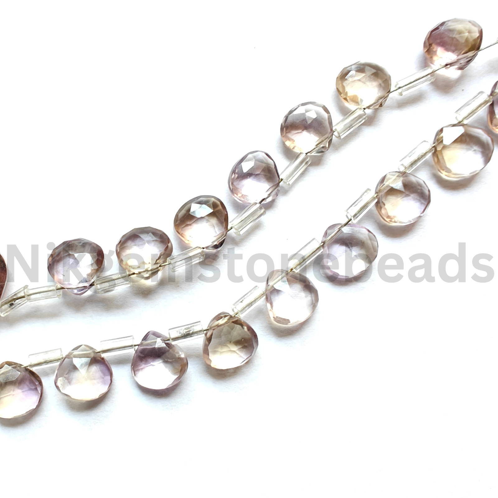 Natural Multi Ametrine Gemstone, Briolette Faceted Heart Ct Beads, 7.50-13.00 MM