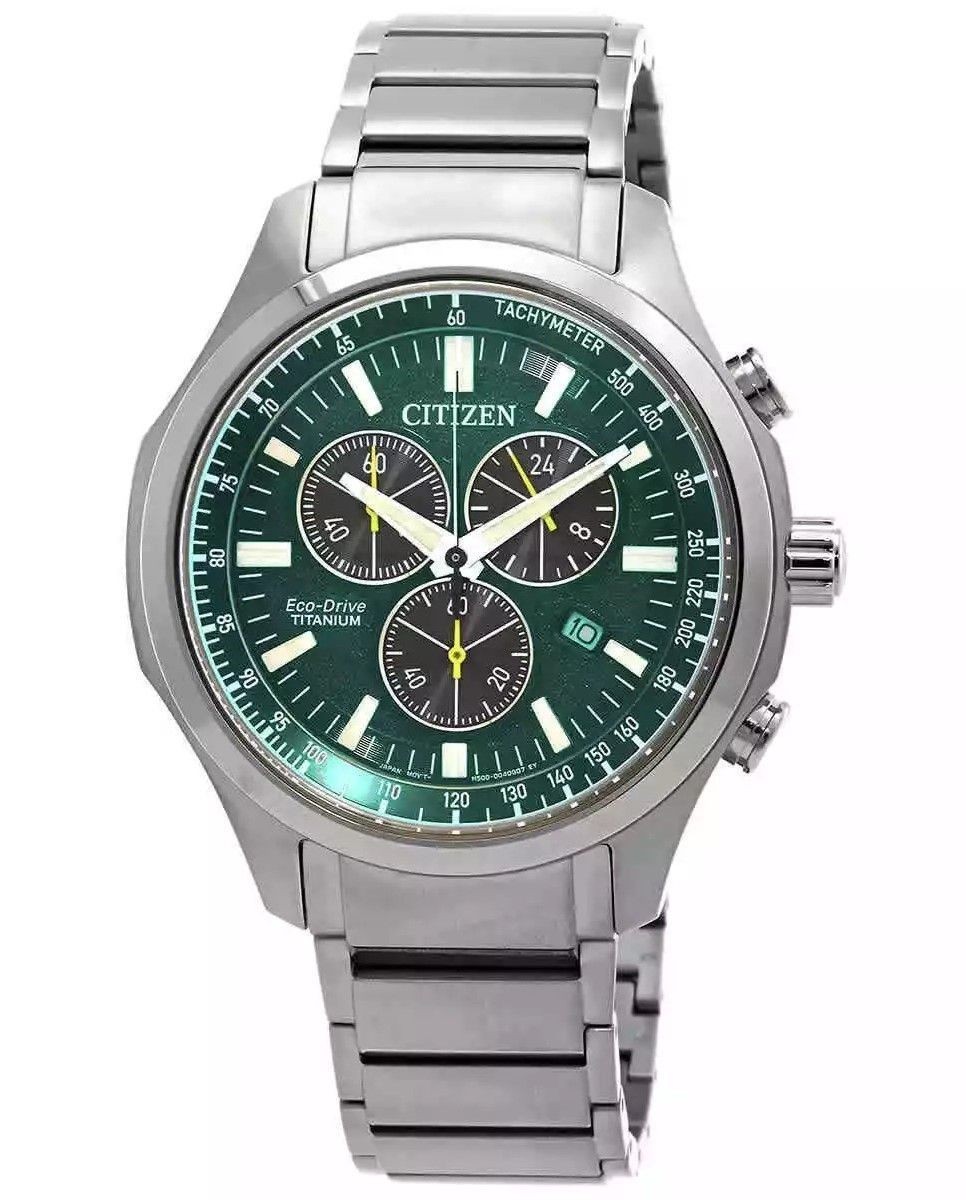 Citizen Eco-Drive Super Titanium Chronograph Green Dial AT2530-85X Men’s Watch
