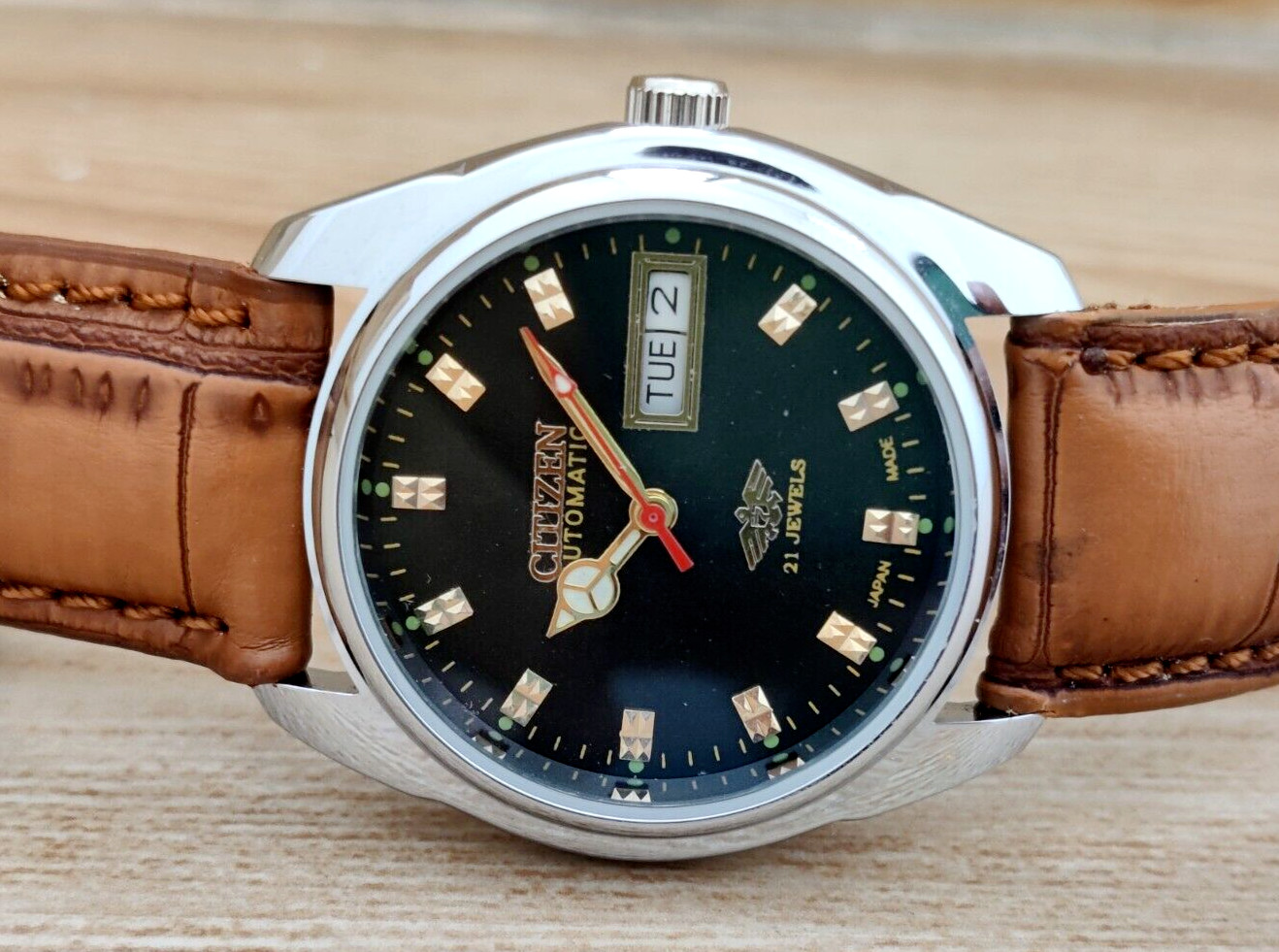 Vintage Citizen Automatic Japan Made Black Dial Day/ Date Men’s Wrist Good Watch