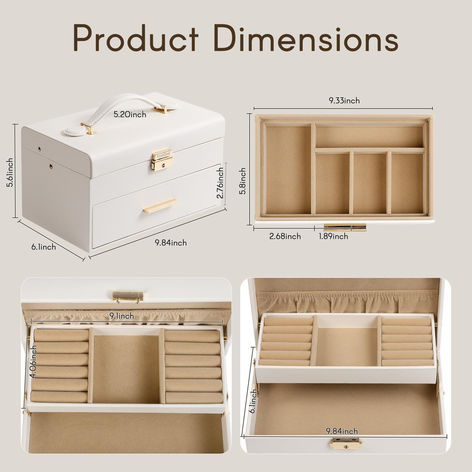 RoseGem Jewelry Organizer Box, Large Boxes for Women Girls, Black
