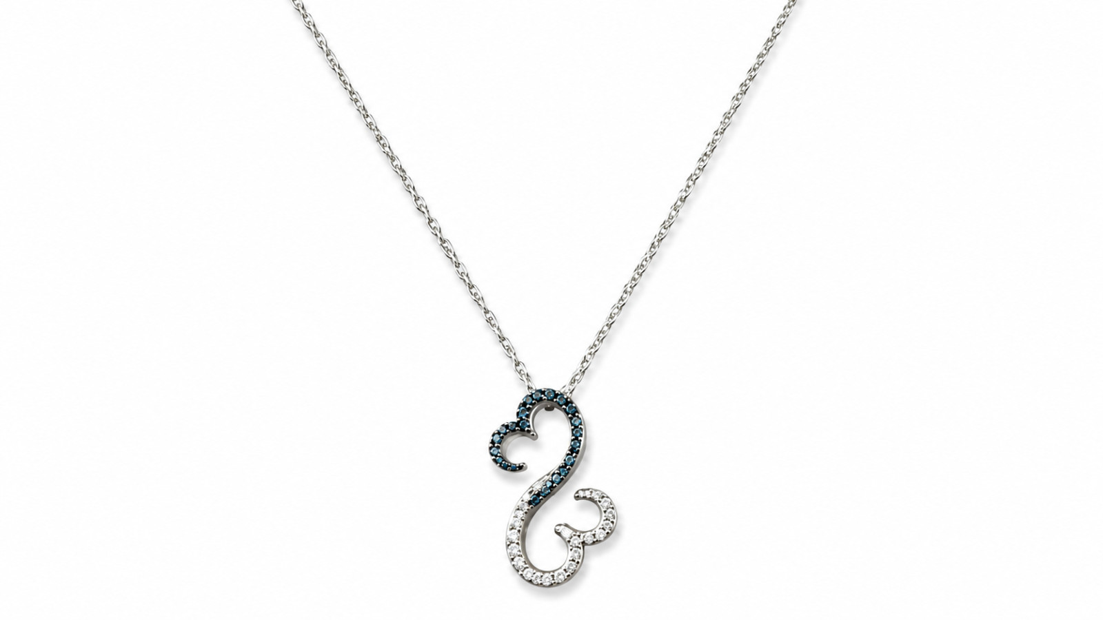 Jane Seymour Sterling Silver Open Hearts Blue & White Diamond Heart Pendant 18″