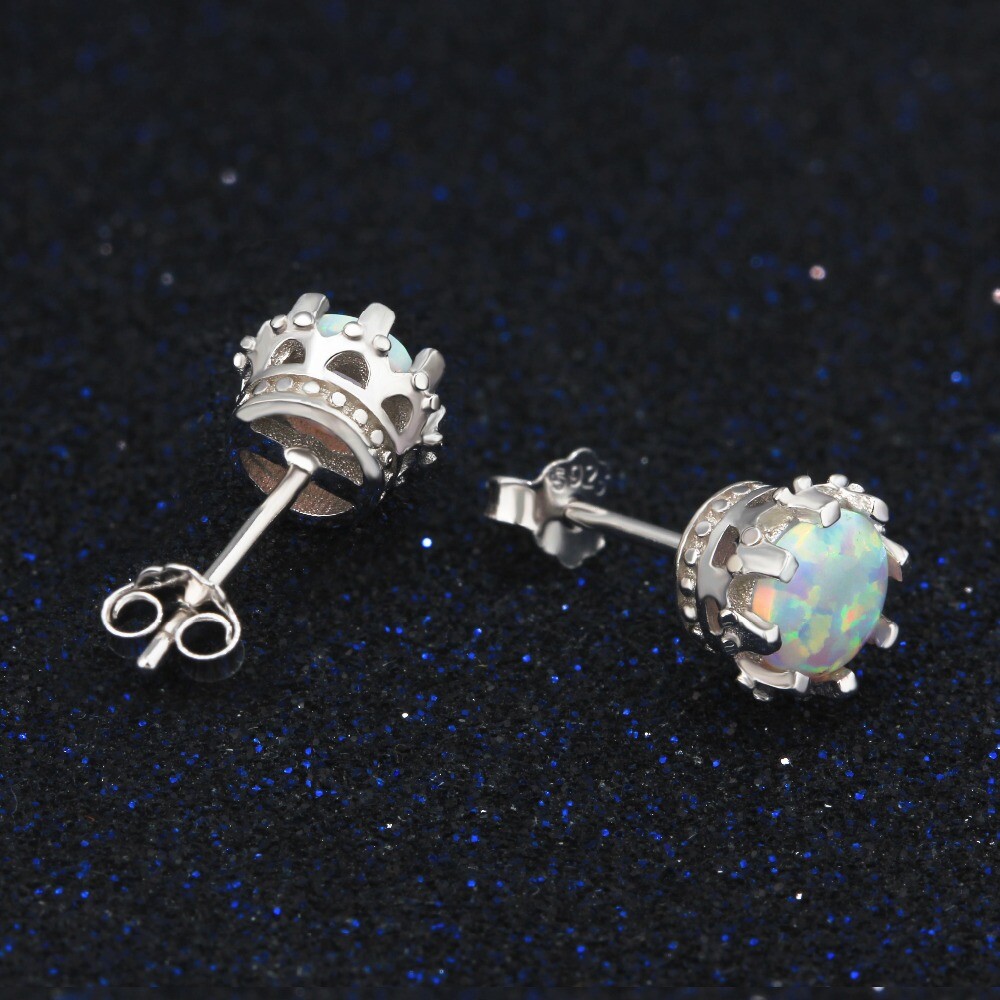 NEW Simple and Elegant 925 Silver Stud Earrings, White, Blue, Pink Fire Opal