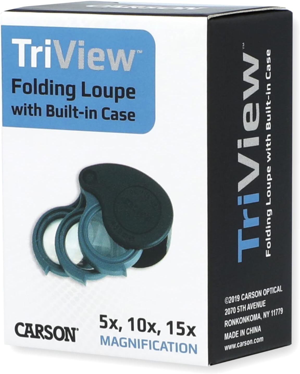 TriView 5x/10x/15x Folding Loupe Magnifier with Built-in Case, 3-in-1 Portabl…