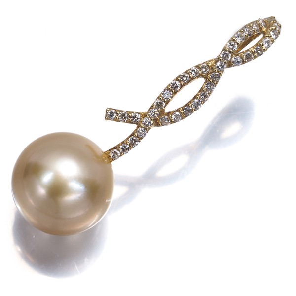 Golden South Sea Pearl 11.3mm Diamond 0.24ct Pendant 18K 750 Yellow Gold