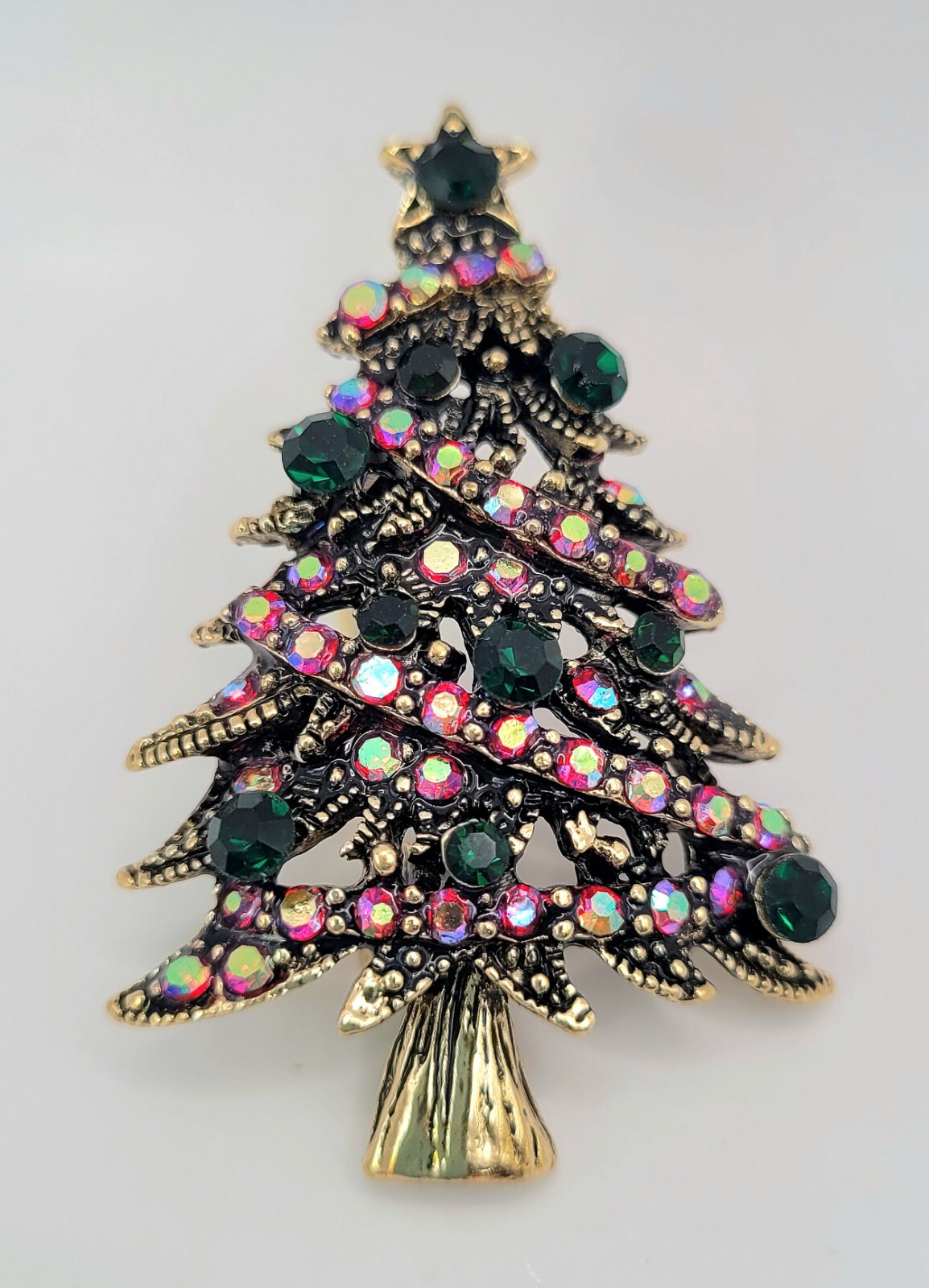 New Sparkly AB Crystal Christmas Tree Brooch Aurora Borealis Rhinestones Pendant