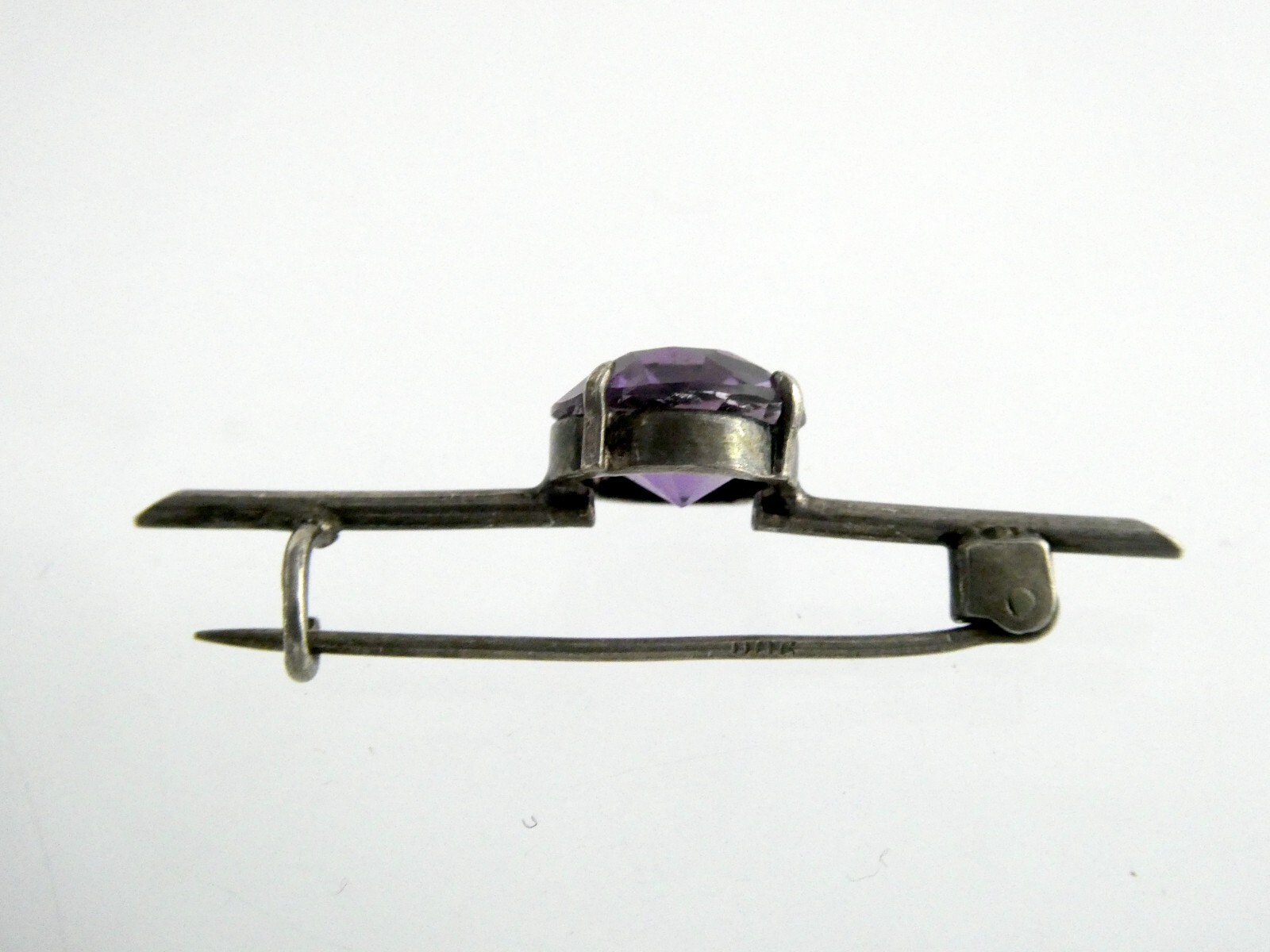 Antique 900 Silver Round Cut Amethyst Pin or Brooch 2 Gram Weight 1.5 Inches