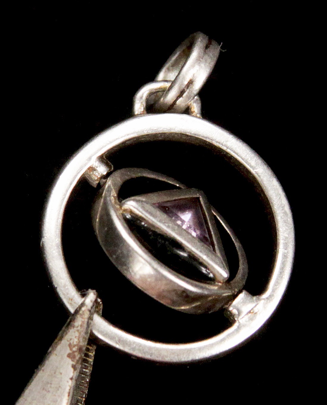 Vintage PSCL Peter Stone 925 Sterling Silver Amethyst Spinner Pendant Charm AA