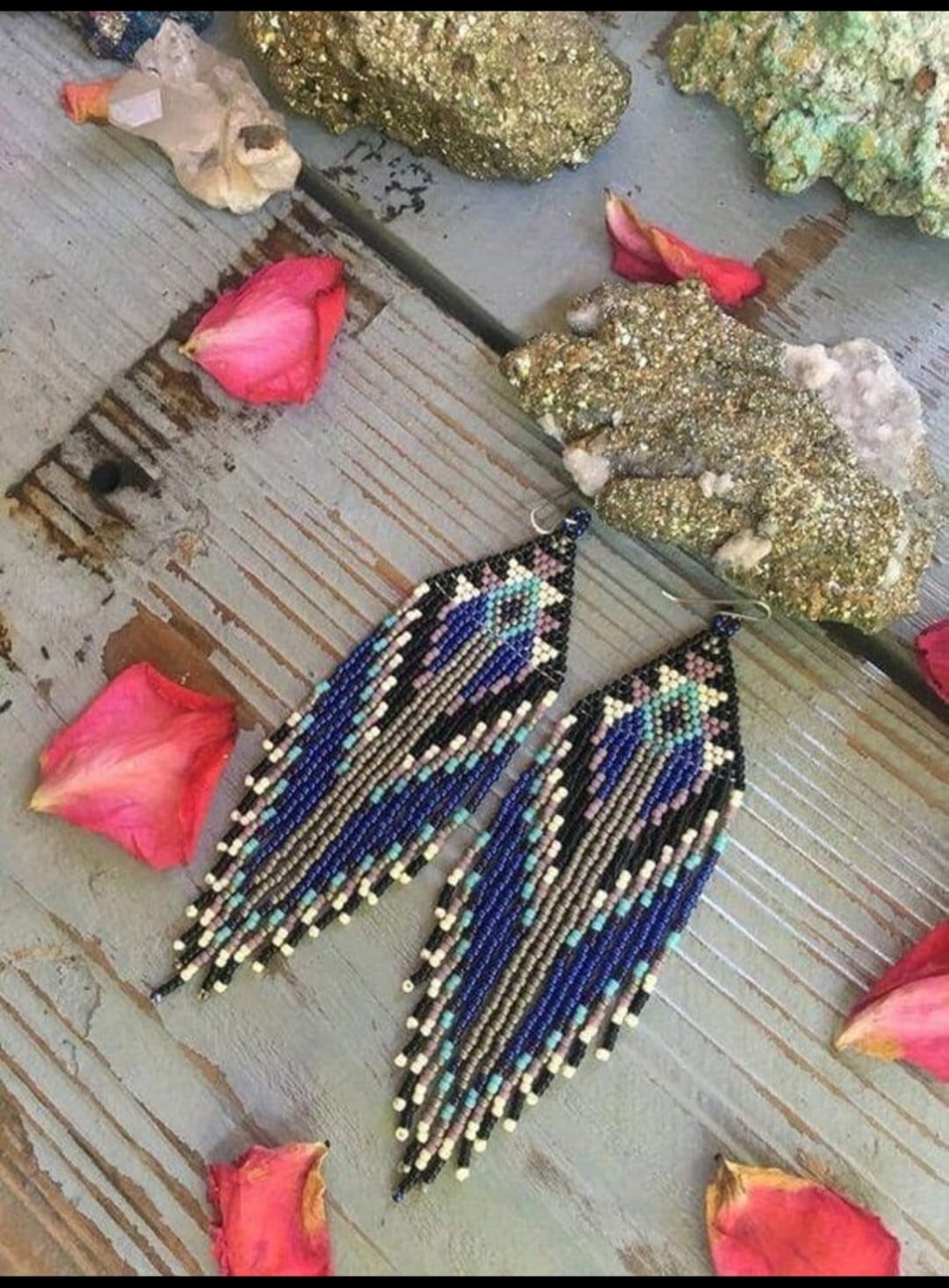 Tribal Earrings Native Large Boho American Seed Beads Handmade Earring