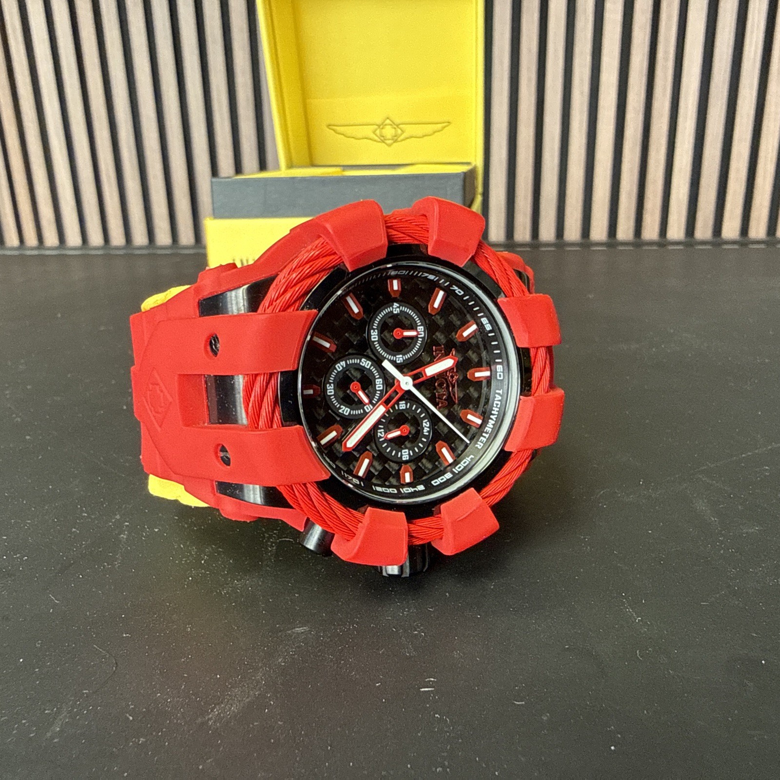 MENS INVICTA BOLT 23870 RED SILICONE BAND S/STEEL CASE CHRONOGRAPH WATCH