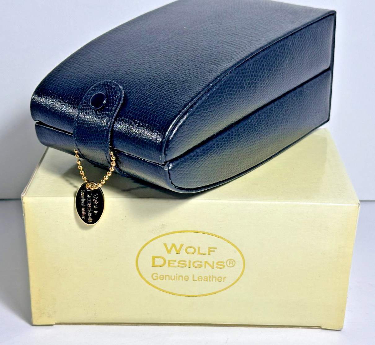 NOS 1997 Wolf Designs Genuine Leather Travel Jewelry Case Mirror Organizer Black