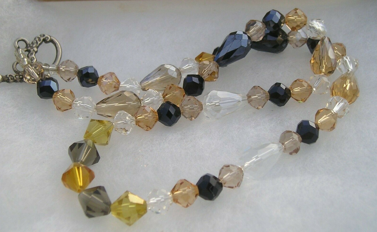 Lovely Multi Crystal Black Clear Gray Yellow Toggle Necklace