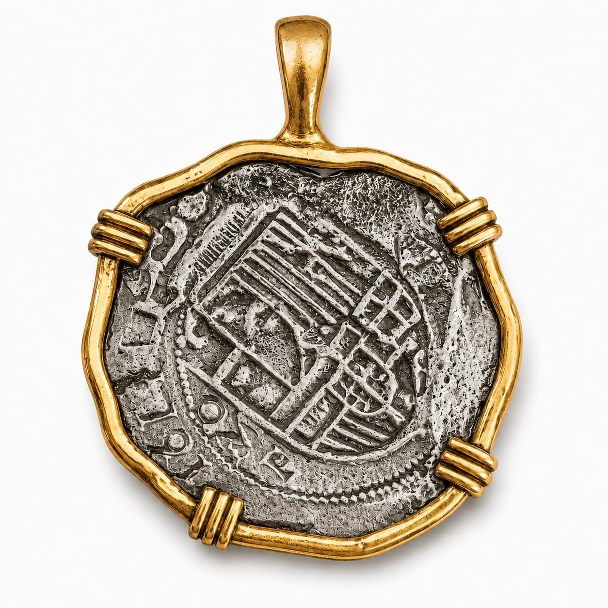 Atocha Shipwreck Replica Necklace Pendant Coin, Antique Silver Finish with Gold-