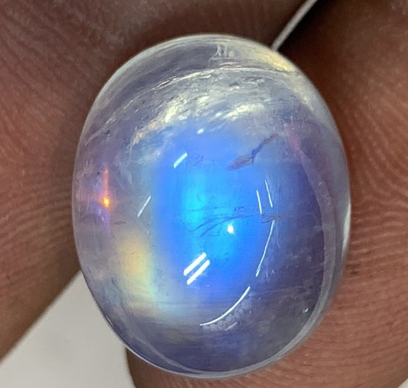 AAAAAA Natural Rainbow Moonstone Multi Blue Fire Oval Shape Cabochon Size13X16MM