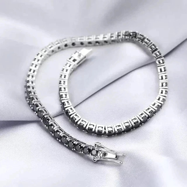 9Ct Round-Cut Lab Created Black Diamond Tennis Bracelet 14K White Gold Plated
