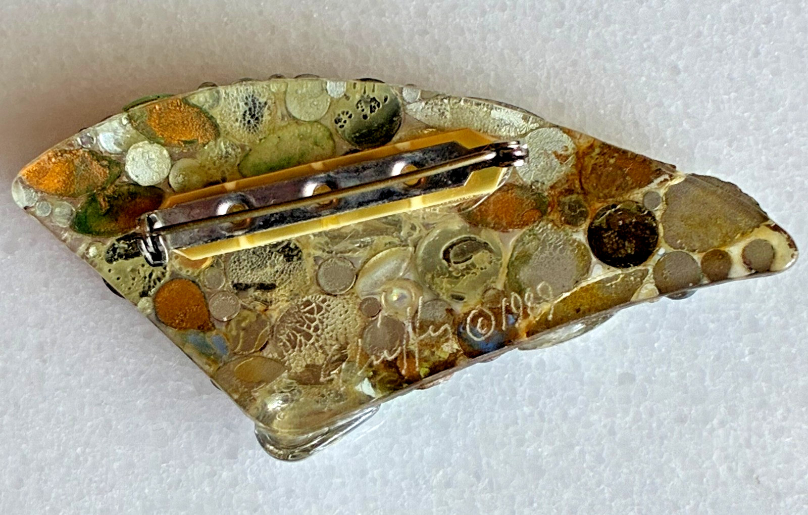 Vintage Bill Schiffer 1989 Signed Resin Rhinestone Brooch NYC Art Jewelry