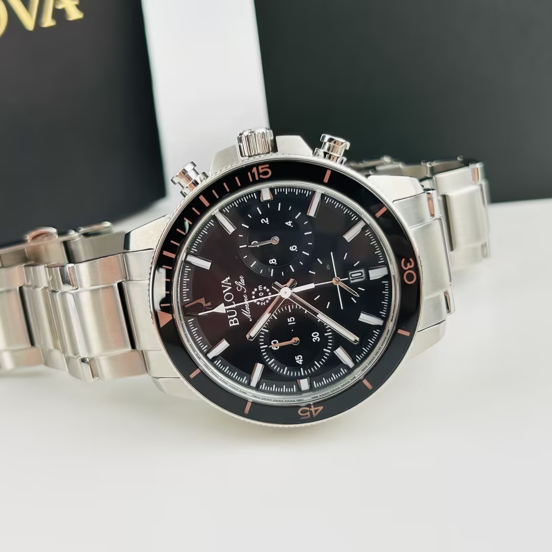 Bulova Marine Star Series C 96B272 Black Dial Chronograph Men’s Quartz Watch New