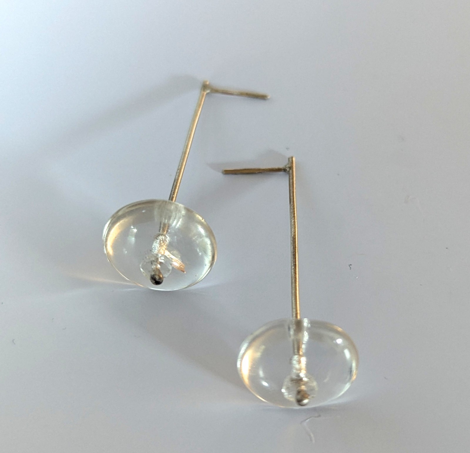 Artisan Hand Made Sterling Silver Abstract Earrings with vintage Quartz bead
