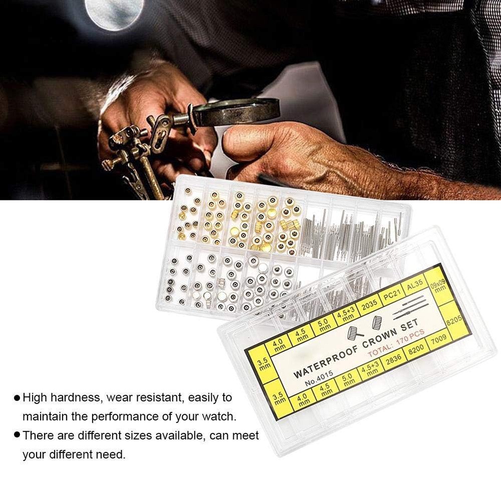 170 PCS Watch Crown Spring Bar Set Watch Stem Extender Crowns Repair Replacement