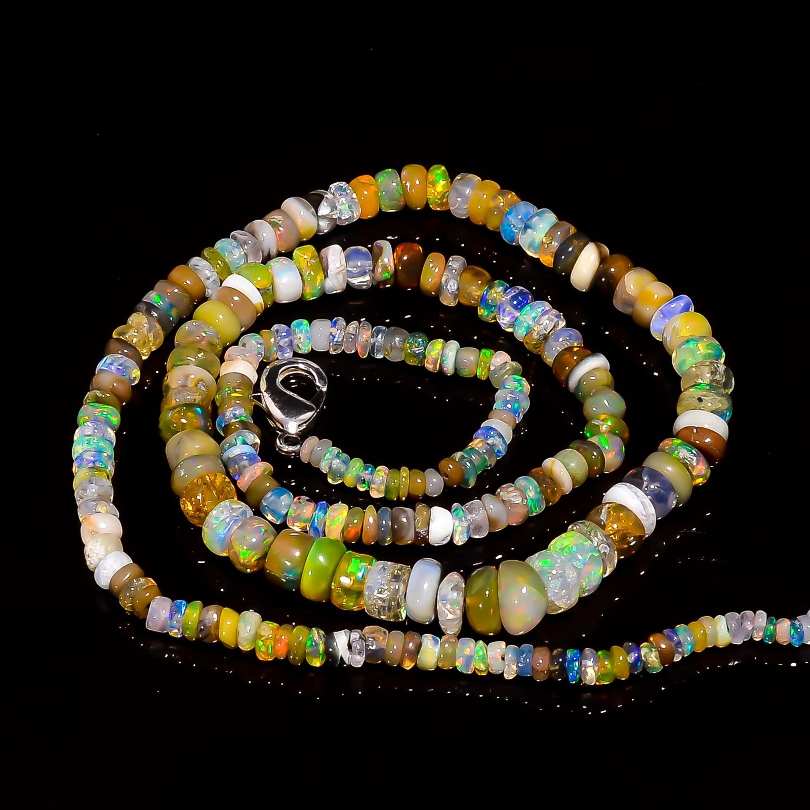 Natural Multi Ethiopian Opal Rondelle Smooth Beads 3X2 6X4mm Necklace 17″ A-5494