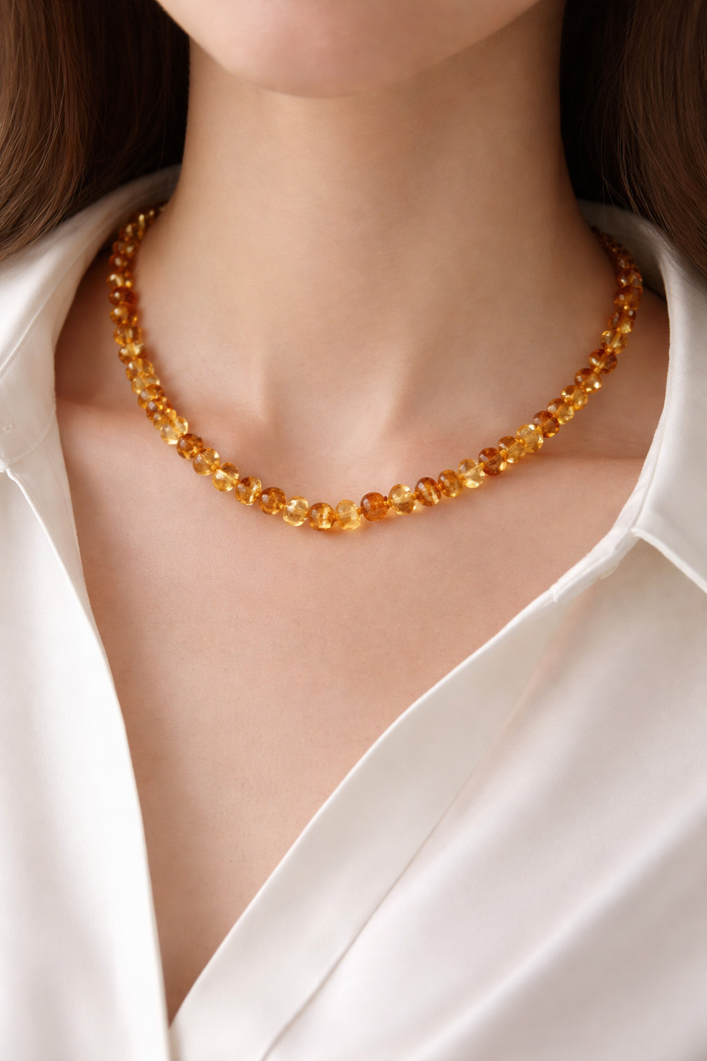 Natural BALTIC AMBER Necklace Round Beads Honey Color 15” 38cm