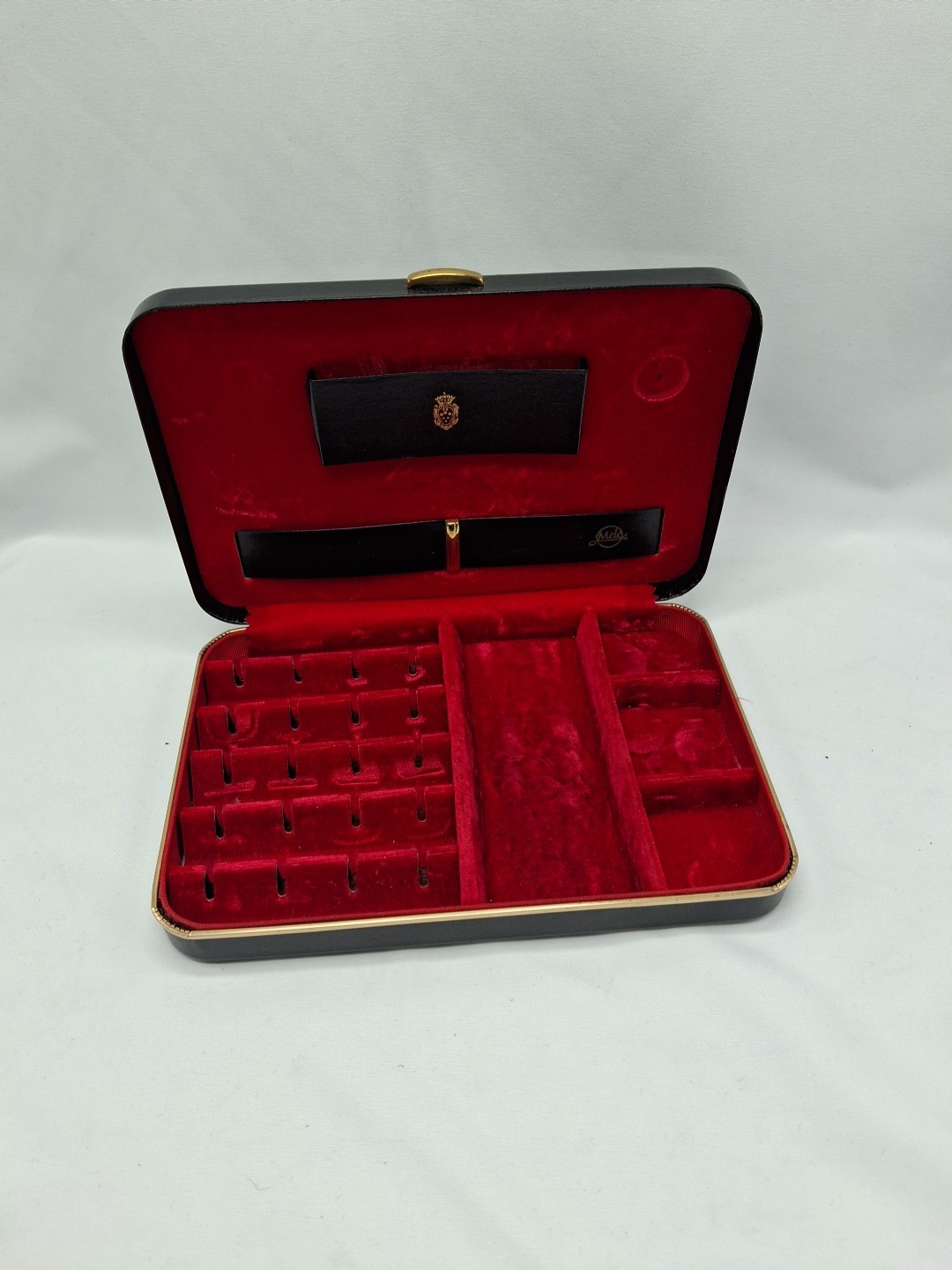 Vintage Mele Table Top Jewelry Box Case Red Velvet Organizer Watches Cufflinks