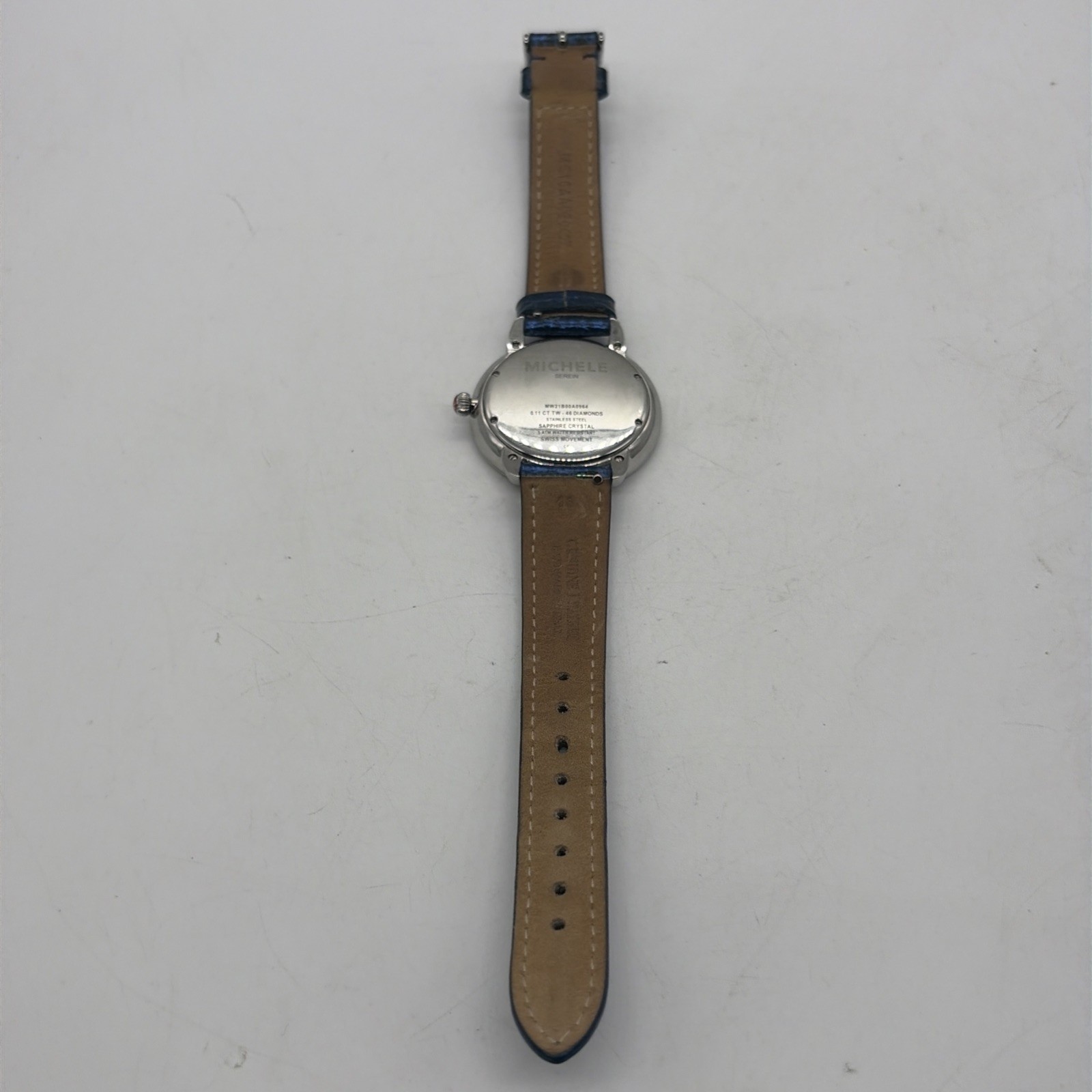 Michele Serein Diamond Watch Ocean blue Dial Genuine Leather Band MW21B00A0964