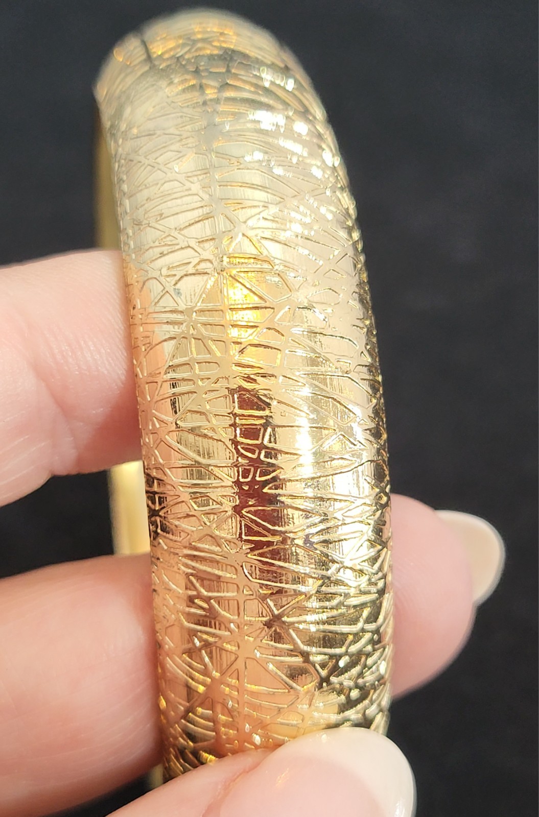 Olivia Collection Textured Gold-Tone Wide Bangle Bracelet