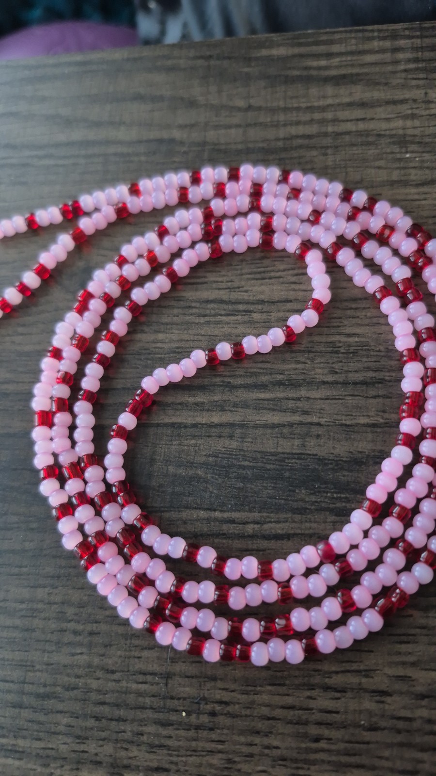 Handcrafted Pink and red Tie on Waistbead