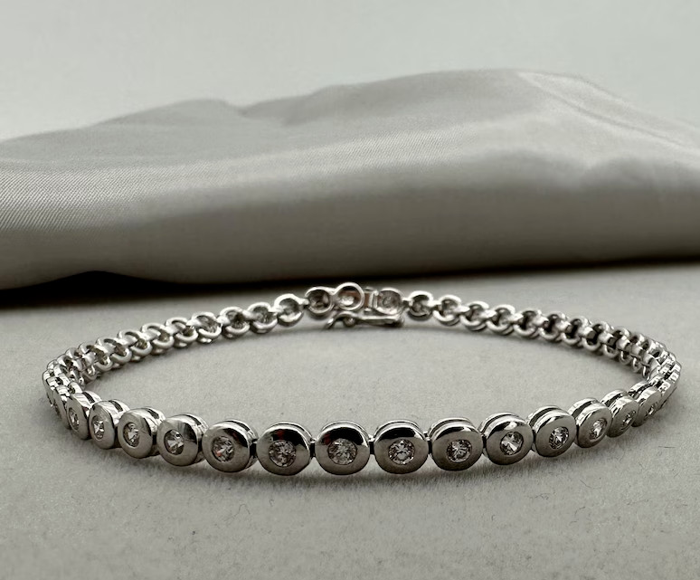 Antique Vintage Art Deco Tennis Bracelet 925 Sterling Silver Lab Created Diamond