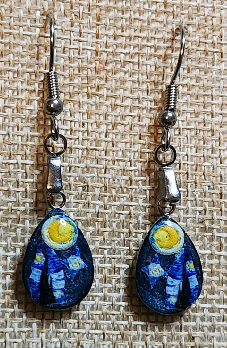 Handmade Resin Stainless Steel Earrings – Van Gogh Starry Night Inspired