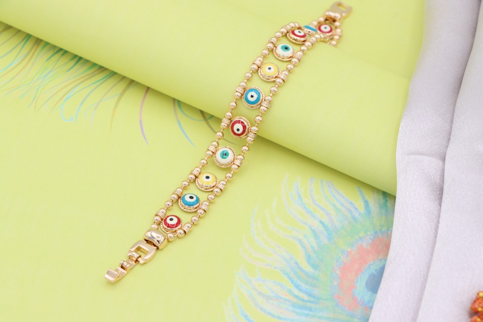 Colorful Evil Eye Beaded Rose Gold Bracelet, XPBL0762