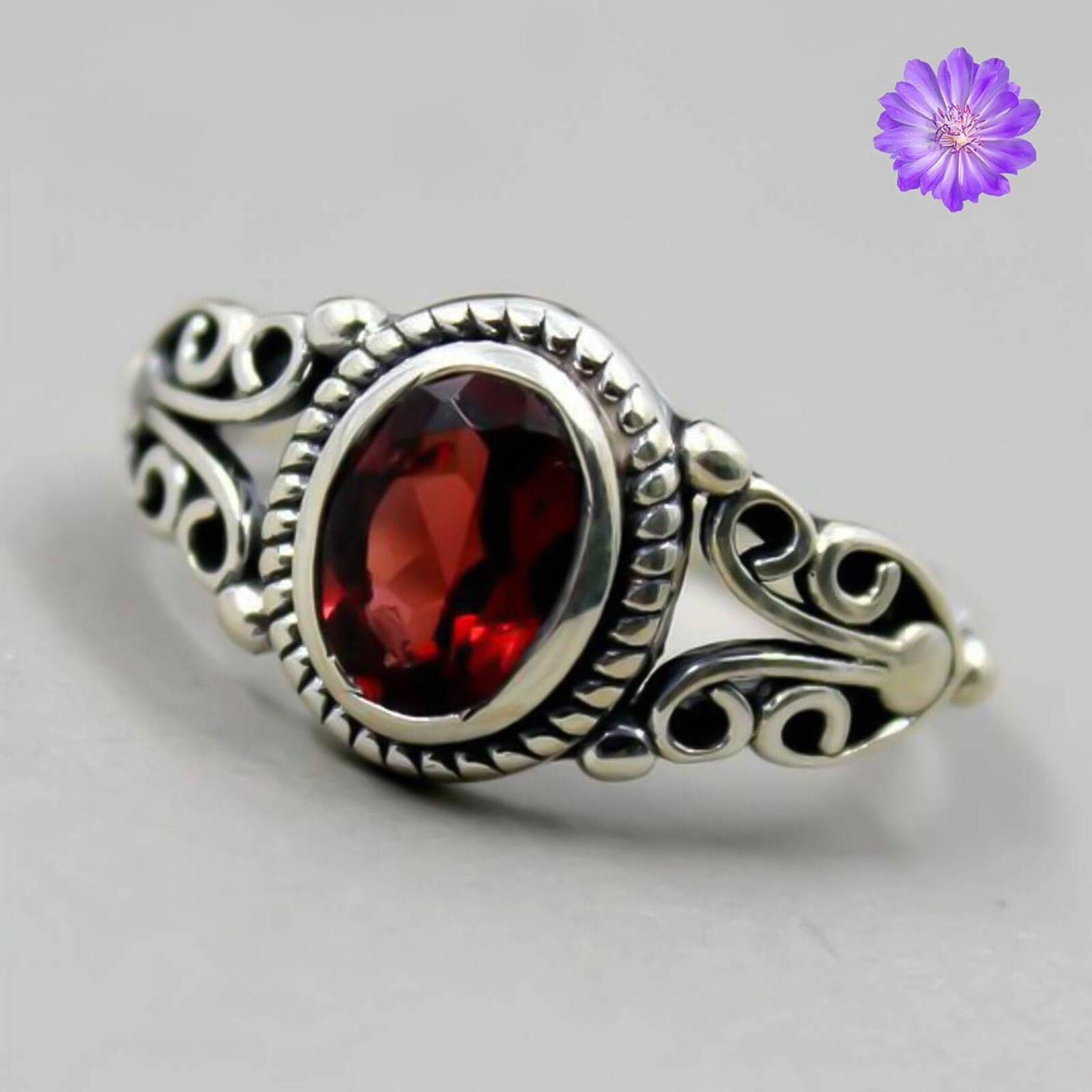 Red Garnet Gemstone 925 Sterling Silver Handmade Jewelry Ring Gift For