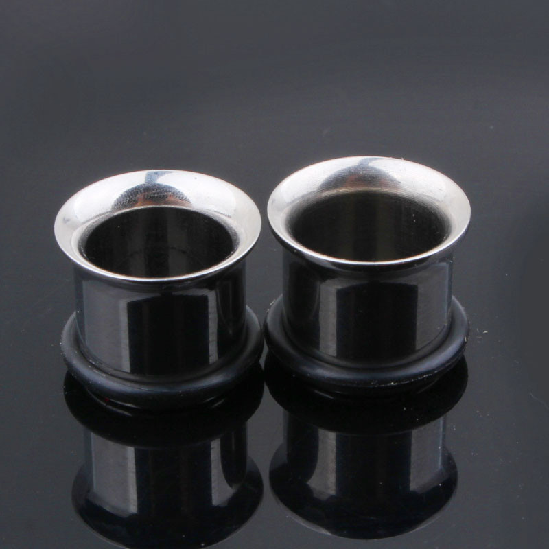 Pair Surgical Steel Flesh Tunnels Single Flare Ear Plugs Earring Expanders Ring