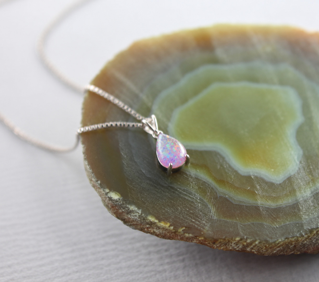 Lavender Opal Necklace Teardrop Pendant Purple Fire Opal Necklace Gift for Her