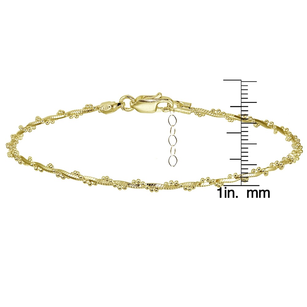 Yellow Gold Flashed Sterling Silver Box and Beaded Twisted Chain Anklet