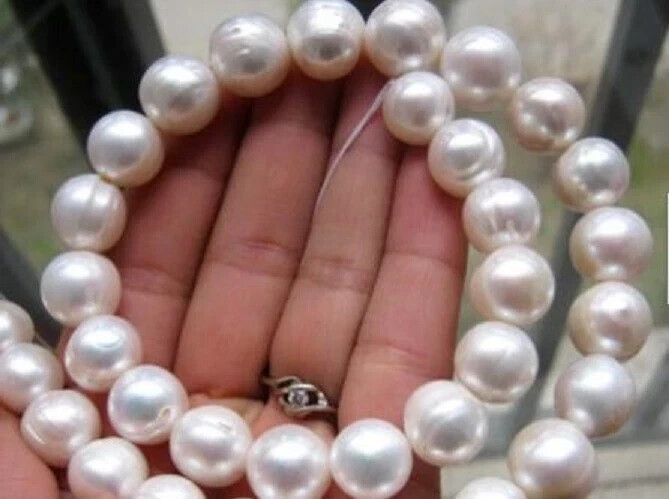 huge 18″ 11-12 MM SOUTH SEA NATURAL White PEARL NECKLACE 14K GOLD CLASP