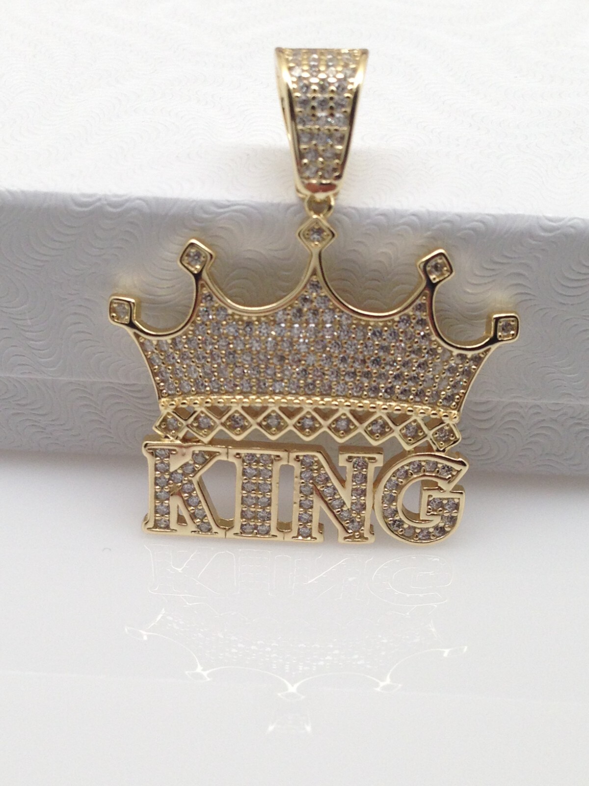 925 Sterling Silver CZ Gold Crown King Pendant Men 23.5mm(0.93″)/35mm(1.38″)