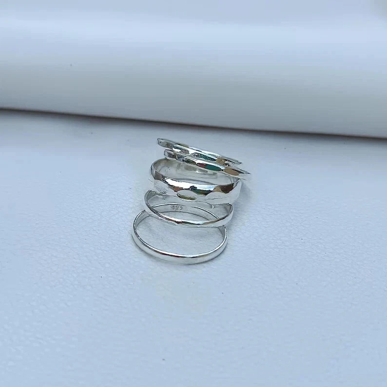 925 Sterling Silver, Solid Silver, Band Ring, Set of 5 Band Ring Stackable