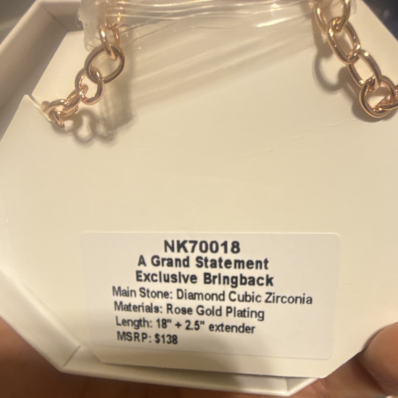 8P NK70018 Rose Gold Plated CZ Cushion Pavé Pendant Oval Link Necklace 18″