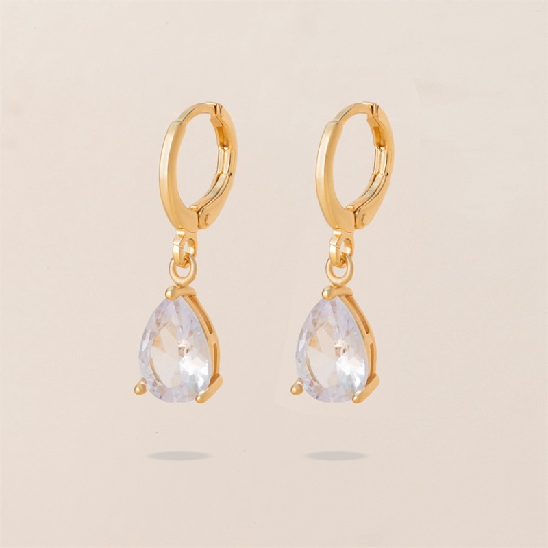 Female earrings water drop zirconium copper inlaid color all-match simple Retro