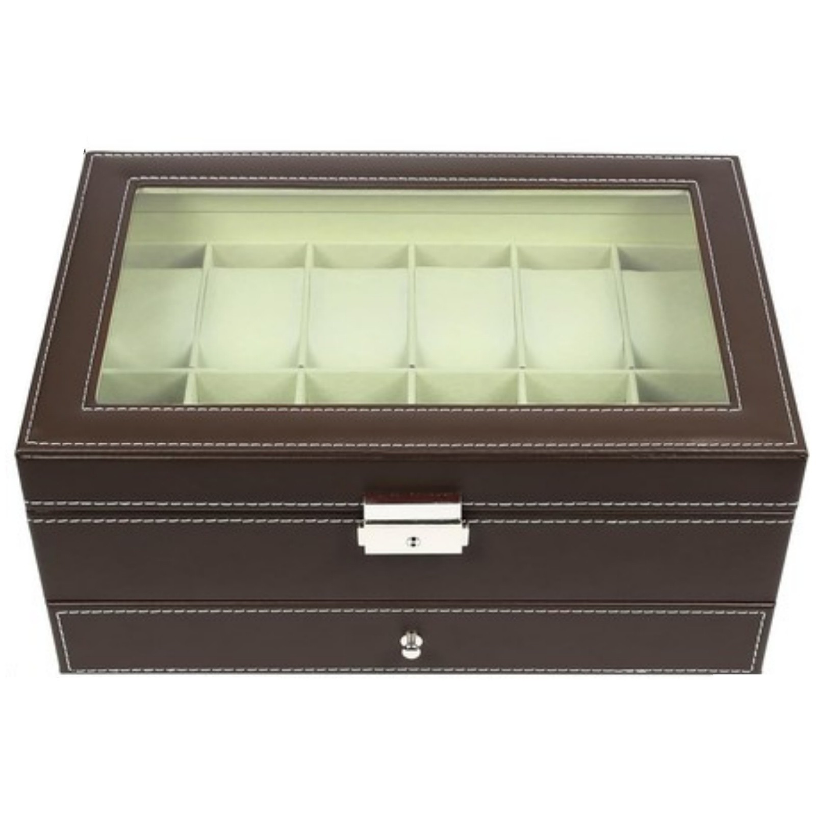 12 Slot PU Leather Lockable Watch Storage Boxes Men Jewelry Display Drawer Case