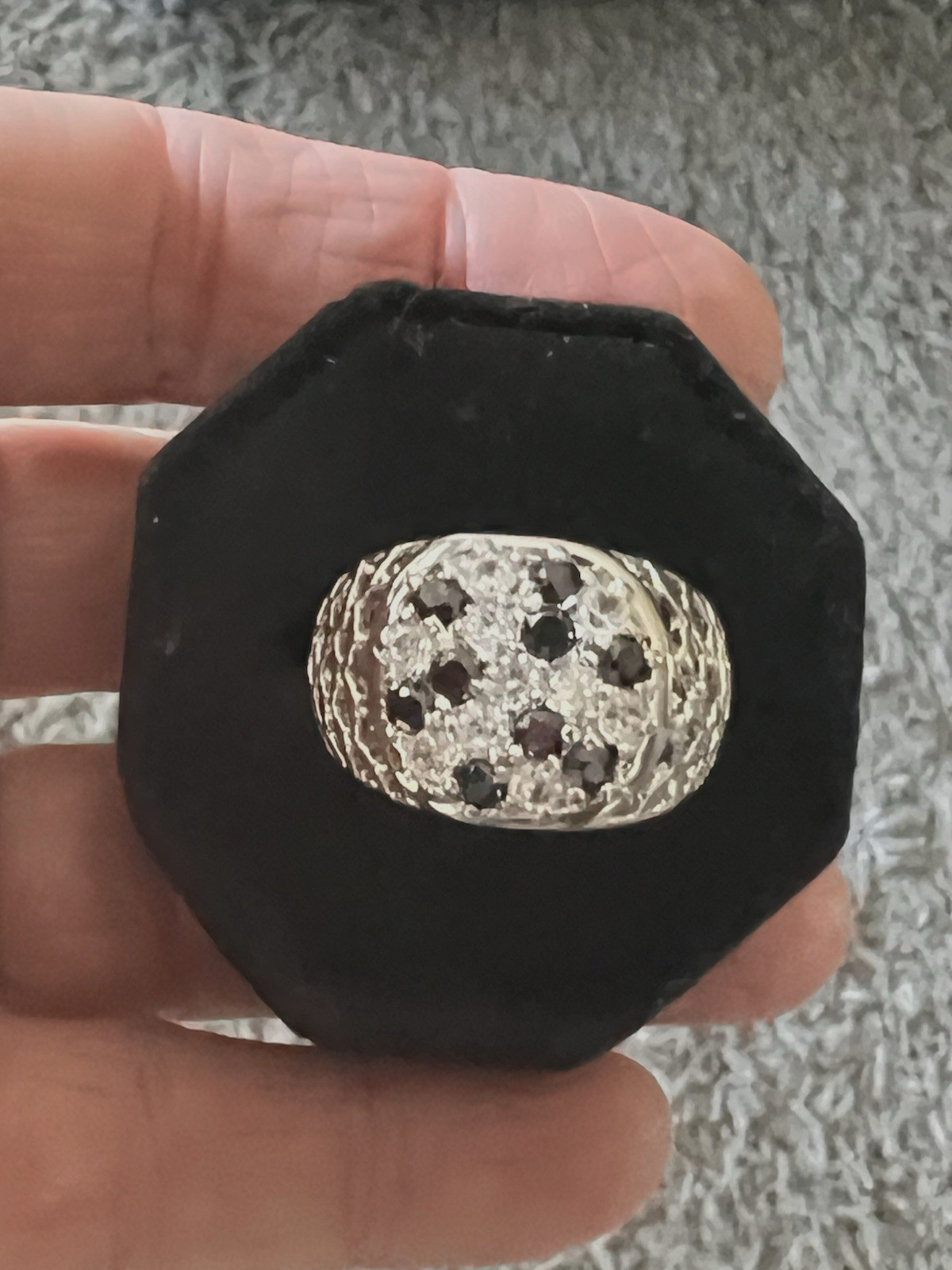Sterling Silver 925 Clear & Black Crystal Wide Cut out Ring Size 8