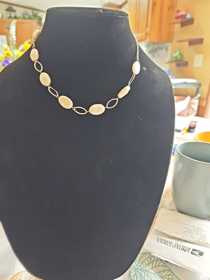 Sterling Silver And Flate Oval Pearl Necklace