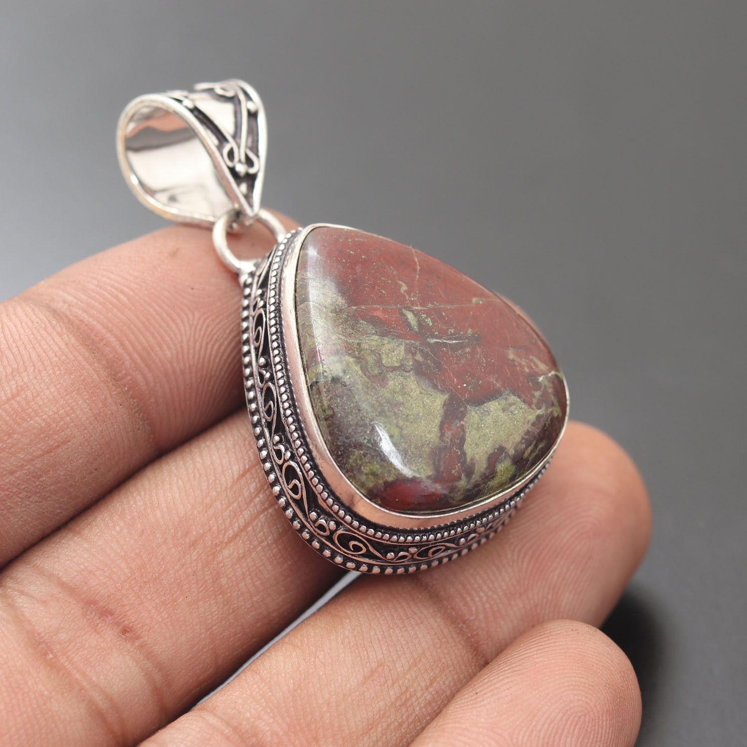 Bloodstone Gemstone 925 Sterling Silver Handmade Pendant Jewelry Gift For Wife