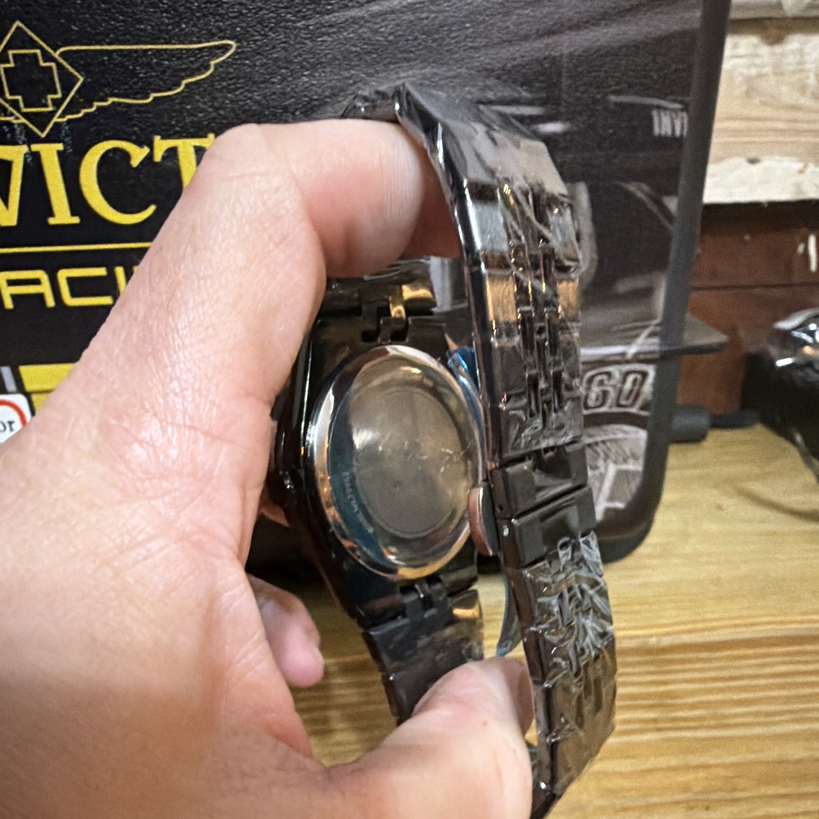 Invicta Men’sBlack Stainless Steel Bracelet Watch Blue Textured Dial Date Box