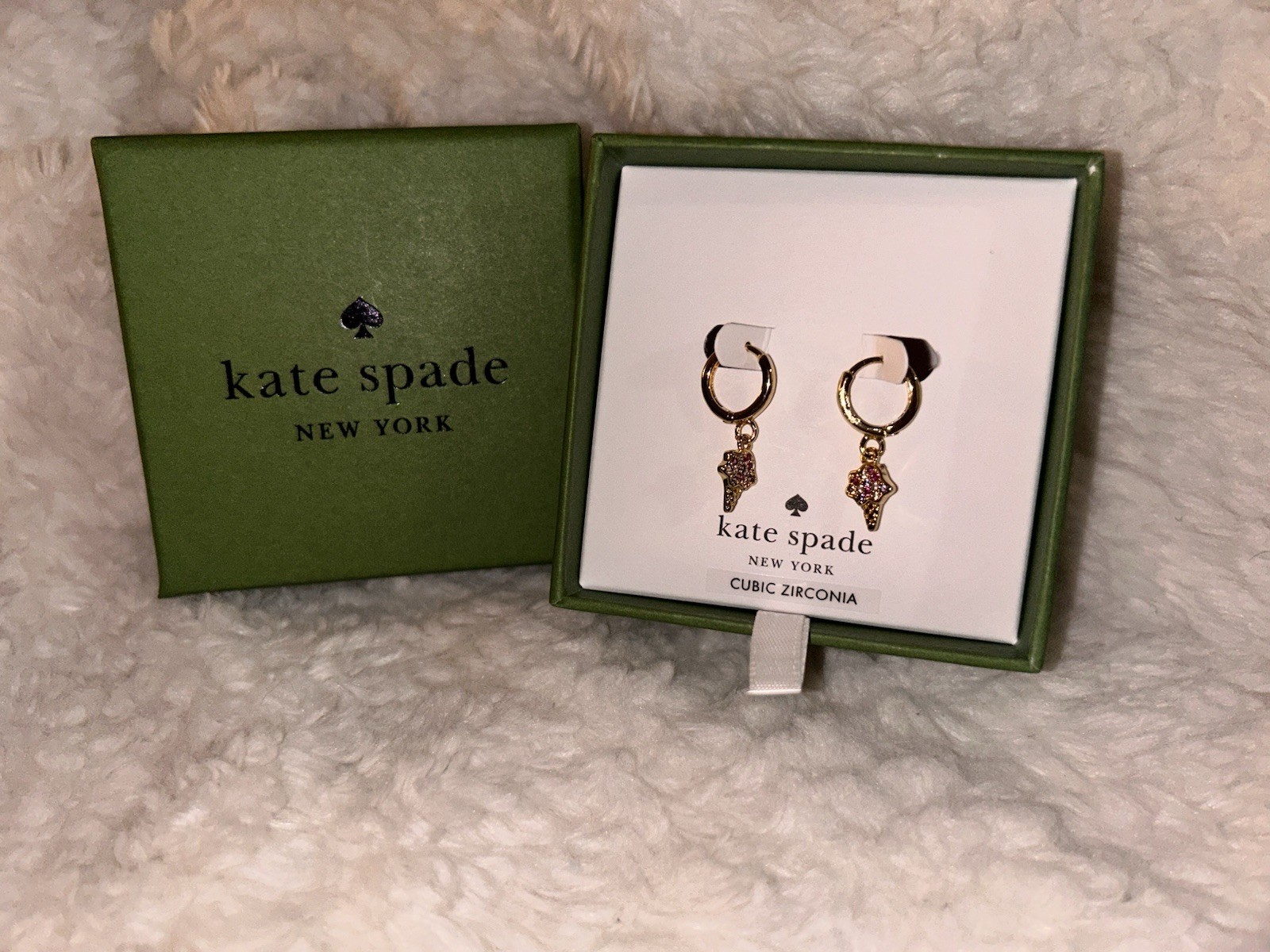 Kate Spade NY Gold Tone CZ Multicolor ice cream scoop🍦Huggie Drop Snap Earrings